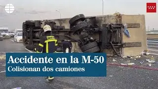 Atasco en la M-50 en Getafe por la colisión de dos camiones cuyos conductores han resultado heridos