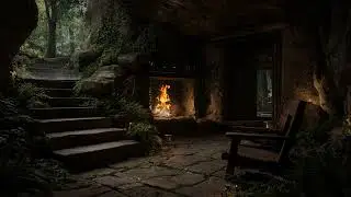Stormy Night Inside a Deep Forest Cave | Heavy Rainfall, Distant Thunder & Firelight Glow