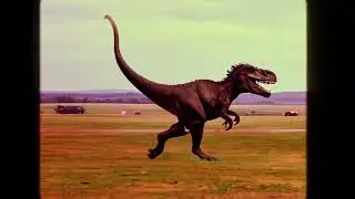 Me riding a dinosaur, photo-realistic, in retro film style