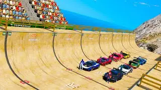 Super-Heroes Spider man Batman Neon Ironman Challenge High Mega-Jump! CARS GTA V!Бэтман Супер Рампа!