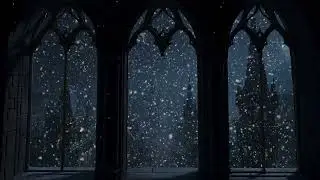 Snowy Medieval Window ❄️ Winter Wind & Falling Snow for Deep Sleep & Focus