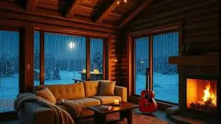 A Warm Cabin Under the Moonlight 🌙 Cozy Night Jazz by the Fireplace