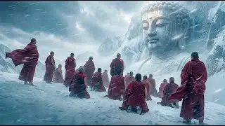 Tibetan Mountain Pass &mdash; Monks Chanting Mantra Beneath a Giant Buddha