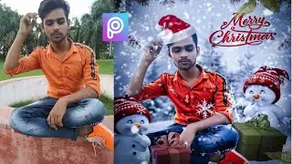 Christmas photo editing   Merry Christmas photo editing 2019 tutorial in PicsArt  1080 X 1080