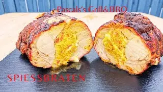 Spießbraten mit Mett-Zwiebel Füllung vom Kugelgrill