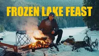 Deep Snow Mountain Trail to a Frozen Lake | Campfire Steak + Chocolate Bananas
