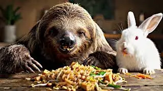ASMR | Sloth 🦥 & Rabbit 🐇 #Sloth  #Rabbit #ASMR #CuteAnimalSounds  #Pug #เสียงเคี้ยว #กระต่าย #สลอธ