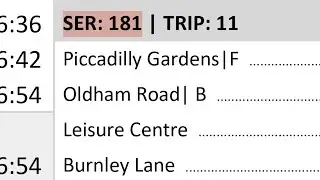 Outbound Route 181/182 from Piccadilly Gardens to Wrens nest Shaw Oldham via chadderton