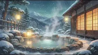 4K Cozy Winter Onsen Ambience 🍵 Relaxing Japanese Hot Spring & Lofi Jazz for Sleep/Study
