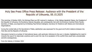 Пресс-релиз: Аудиенция у Президента Литовской Республики (10.06.25)