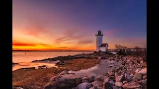 Annisquam Lighthouse sunset in Massachusetts. Near Ipswich and Gloucester.