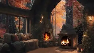 Autumn's Embrace: Cozy Hut in Rainy Day and Crackling Fireplace Ambiance - Relaxation,Sleep,