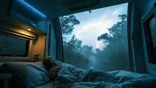 Parked in the Forest as Rain and Thunder Continue All Night | Long Storm Sounds for Rest 🌧️⚡🌲