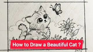 😻😻How to Draw a Beautiful Cat? Cat ka drawing kese banye? Cat ka sketch kaise kare? #drawing #art 🖌️