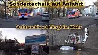Wasser- und Höhenrettung auf Einsatzfahrt/Bootsbergung am Palmengartenwehr in Leipzig [21.02.2021]