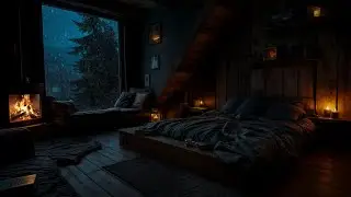 ❄️🏡 Snowy Night Outside Warm Cabin Living Room | INSTANT SLEEP 😴🔥 Fireplace Ambience (No Ads)