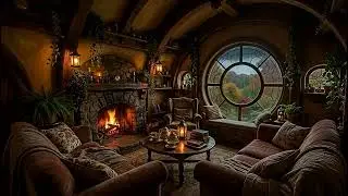 Rain & Fireplace Sounds for Sleep | Cozy Hobbit Treehouse Ambience | 4K