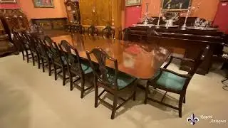Antique Regency Revival Triple Pillar Dining Table & Chairs