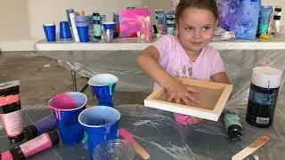 Paint Pouring with Kids!  So much fun and super easy! #paintpouring #paintpour #kidart