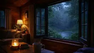 Soft Rain Sounds Outside a Warm Cabin 🌙 Cozy Night Ambience for Sleep