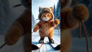 Skiing Adventure of a Ginger Cat in a Warm Hat 🏔️😹