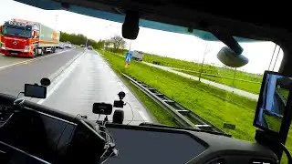 POV Truck Driving DAF XF in Netherlands - Lonely truck driver on highway on sunny day