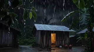 Autumn Night Rain in a Wooden Hut 🍁 | Howling Wind & Gentle Thunder for Deep Sleep