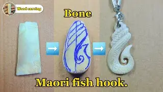 Maori-style fish hook pendant carved from cow bone.#carving #art #necklace