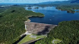 South Holston Lake Dam Spillway - Up Close Drone Footage
