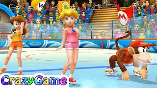 Mario Sports Mix - Team Peach, Daisy vs Mario, Luigi Play Hockey Expert Gameplay | Crazygaminghub