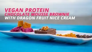 Vegan protein chocolate mousse/ fudge/ frozen brownie with dragon fruit nice cream