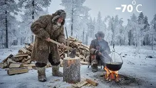 90-Year-Old Yakut Couple Builds a Log Cabin in -70&deg;C Siberian Taiga | Cooking Plov & Survival