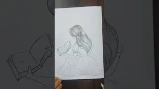How to draw Girl with book/Girl Reading Book Drawing Sketch