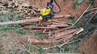 Excavator tree shear cutting attachment
