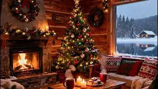 Cozy Winter Cafe Ambience  Snowfall Outside Soft Jazz Instrumental for Relax  Focus