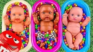 Full of 3 Rainbow BathTubs Candy with M&M's & Magic Slime Cutting Video 88