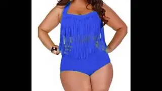 Esfeel Womens Plus Size Retro High Waist Swimwear Fringe Tassel Swimsuit Bikini