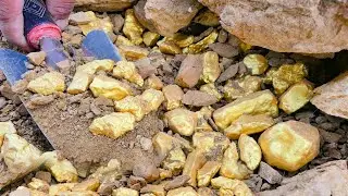 wow wow amazing day! gold miner found a lot of gold treasure under stone million years