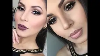 Maquillaje ahumando con colores neutrales y dos diferente colores de labios.