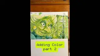 Adding more color and the background.  All Green Spirited Away Brush Pen Drawings.
