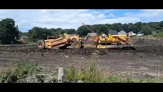 vintage caterpillar D7 cable scraper box, Track Marshall 90 dozer pushing. Cromford steam rally 2024