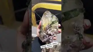 Rare all natural citrine with green tourmaline and lepidolite 😍 #crystalsdotcom #rarecrystals #cit