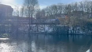 Floating Duck & Passing Train - Ann Arbor, Michigan - Huron River - iPhone 15 Pro - HDR 4K 60 FPS