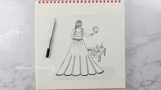 How to Draw a Girl with Beautiful Lehenga in karwa chauth?Step by Step Sketch #drawing #art #diy