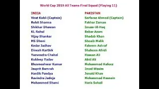 World Cup 2019 All Teams Final Squad (11 Players List)