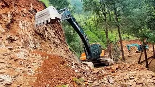 Mountain Road Construction With Excavator: Dangerous Cliffside Road Building