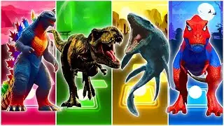 🦕Godzilla 🆚Tyranosaurus🆚Mosasaurus 🆚The Indominus Rex CoffinDance Tiles Hop EDM  Rush