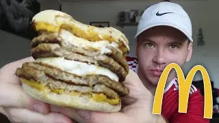 Eating McDonald's DOUBLE DOUBLE SAUSAGE AND EGG MCMUFFIN
