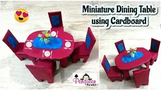Make mini Dining Table with chairs using waste Cardboard | Miniature dollhouse furniture handmade