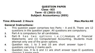 Class 12 Accountancy Final Exam Question paper (2021 - 2022) | Cbse - Term 2